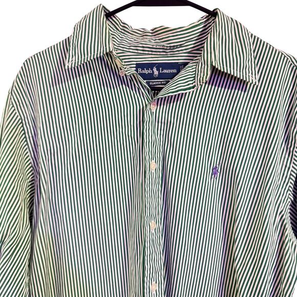 Ralph Lauren L Long Sleeve button up Green and white striped - Picture 2 of 5